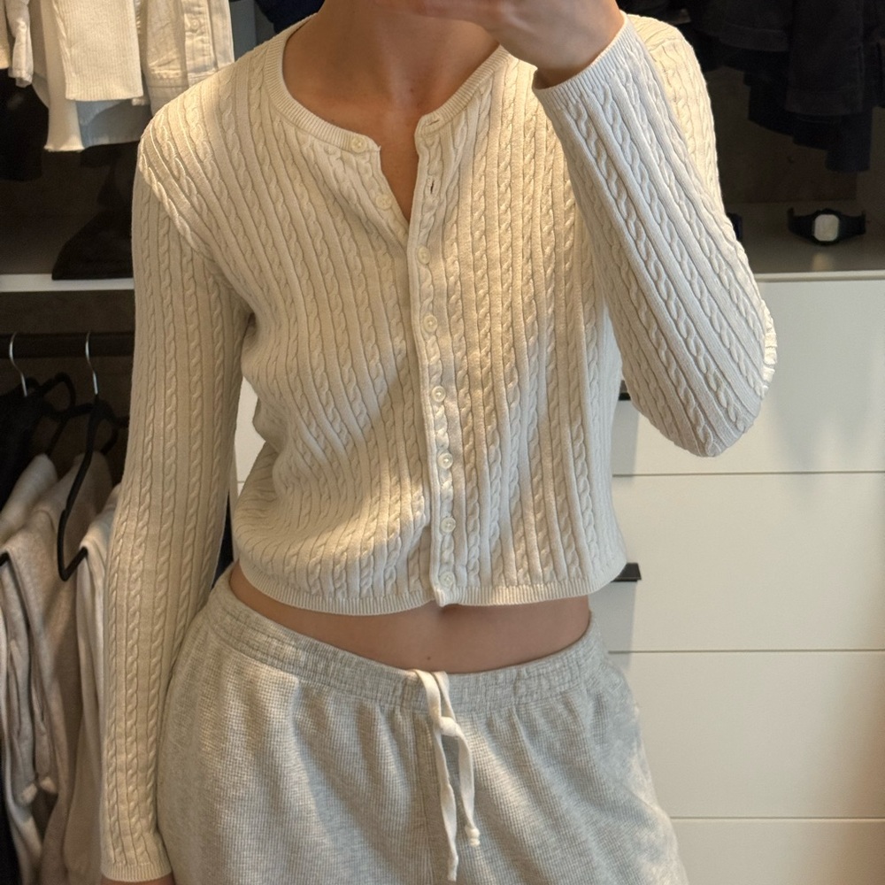 Brandy Melville White Knit Button-Up Sweater